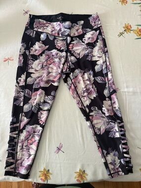 Ideology Black Leggings with Lavender Floral Trim